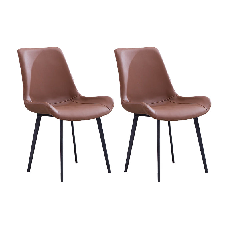 Faux Leather Dining Chairs Contemporary Armless Chairs with Metal Base Brown 2 Piece Set Clearhalo 'Dining Chairs' 'Dining Tables & Seating' 'dining_chair' 'furn' 'furn_dining_chair' 'Furniture' 'Kitchen & Dining Furniture' 6911800