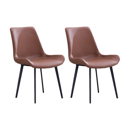 Faux Leather Dining Chairs Contemporary Armless Chairs with Metal Base Brown 2 Piece Set Clearhalo 'Dining Chairs' 'Dining Tables & Seating' 'dining_chair' 'furn' 'furn_dining_chair' 'Furniture' 'Kitchen & Dining Furniture' 6911800