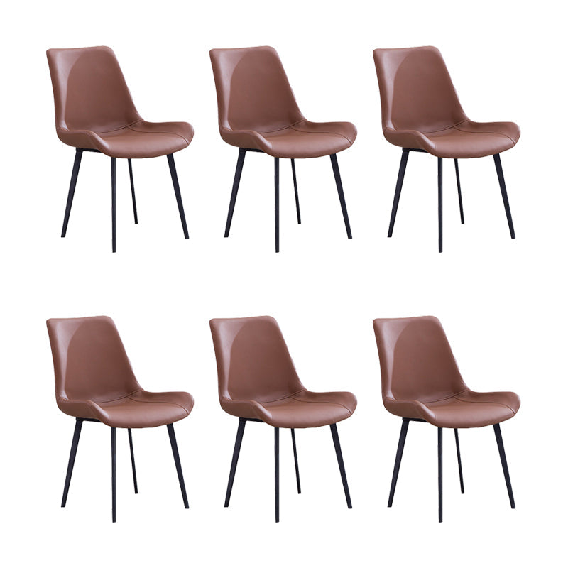 Faux Leather Dining Chairs Contemporary Armless Chairs with Metal Base Brown 6 Piece Set Clearhalo 'Dining Chairs' 'Dining Tables & Seating' 'dining_chair' 'furn' 'furn_dining_chair' 'Furniture' 'Kitchen & Dining Furniture' 6911804