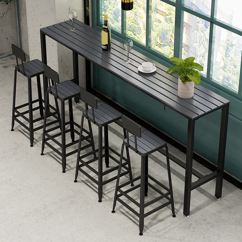 Industrial 1/5/9 Pieces Bar Table Set Wood Counter Table with High Stools for Bar 5 Pieces: Black Table, 4 Black Stools Clearhalo 'Bar Furniture' 'furn' 'furn_home_bar_bar_sets' 'Furniture' 'Home Bars & Bar Sets' 'home_bar_bar_sets' 'Kitchen & Dining Furniture' 6912445