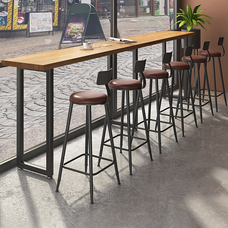 Industrial Bar Table Set 1/2/7 Pcs Solid Wood and Metal Bar Table and Stools 7 Pieces: Table, 6 Black Stools Clearhalo 'Bar Furniture' 'furn' 'furn_home_bar_bar_sets' 'Furniture' 'Home Bars & Bar Sets' 'home_bar_bar_sets' 'Kitchen & Dining Furniture' 6912467