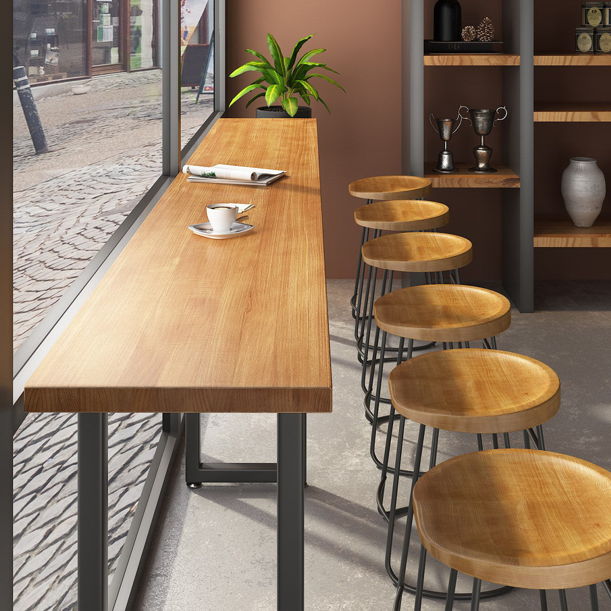Industrial Bar Table Set 1/2/7 Pcs Solid Wood and Metal Bar Table and Stools Clearhalo 'Bar Furniture' 'furn' 'furn_home_bar_bar_sets' 'Furniture' 'Home Bars & Bar Sets' 'home_bar_bar_sets' 'Kitchen & Dining Furniture' 6912473