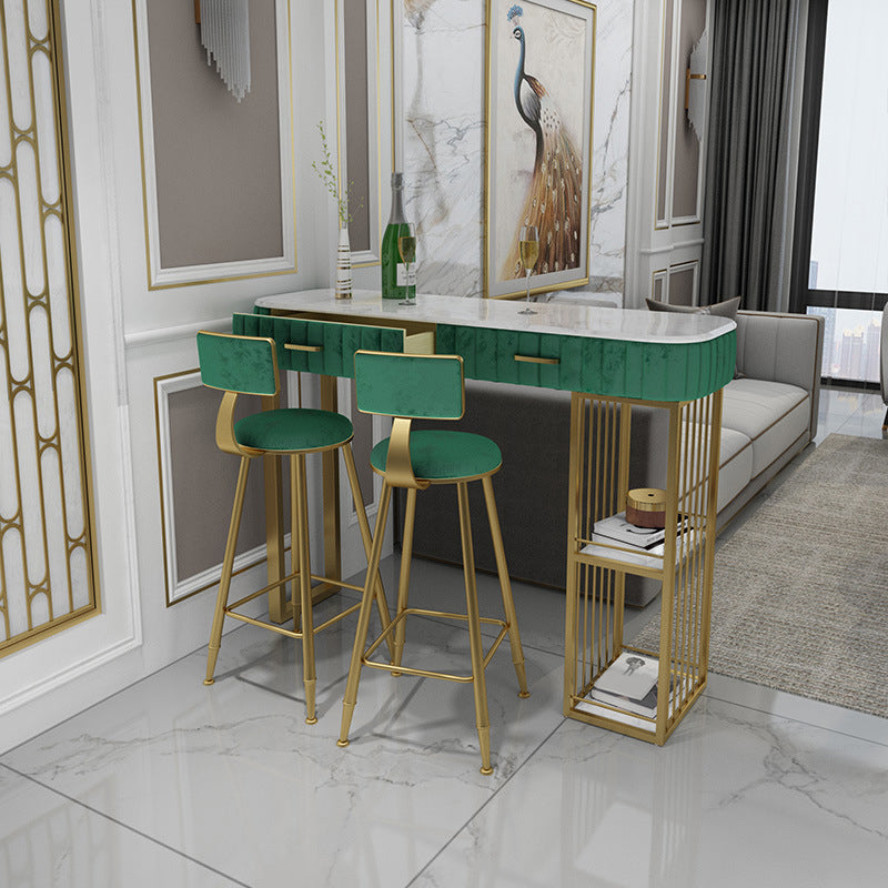 Faux Marble Counter Height Pub Set 1/2/3 Pieces Bar Stool and Table Set 3 Pieces: 1 Green Table, 2 Green Stools Clearhalo 'Bar Furniture' 'furn' 'furn_home_bar_bar_sets' 'Furniture' 'Home Bars & Bar Sets' 'home_bar_bar_sets' 'Kitchen & Dining Furniture' 6912526