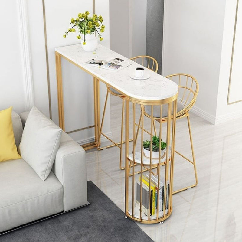 Faux Marble Bistro Bar Table Rectangle Metal Base Bar Table for Living Room Clearhalo 'Bar Furniture' 'Bar Tables' 'bar_tables' 'furn' 'furn_bar_tables' 'Furniture' 'Kitchen & Dining Furniture' 6912724