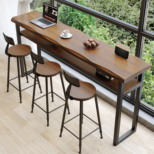 Wooden Bistro Bar Table Rectangle Metal Base Bar Table with Storage Clearhalo 'Bar Furniture' 'Bar Tables' 'bar_tables' 'furn' 'furn_bar_tables' 'Furniture' 'Kitchen & Dining Furniture' 6912736