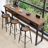 Wooden Bistro Bar Table Rectangle Metal Base Bar Table with Storage Clearhalo 'Bar Furniture' 'Bar Tables' 'bar_tables' 'furn' 'furn_bar_tables' 'Furniture' 'Kitchen & Dining Furniture' 6912736
