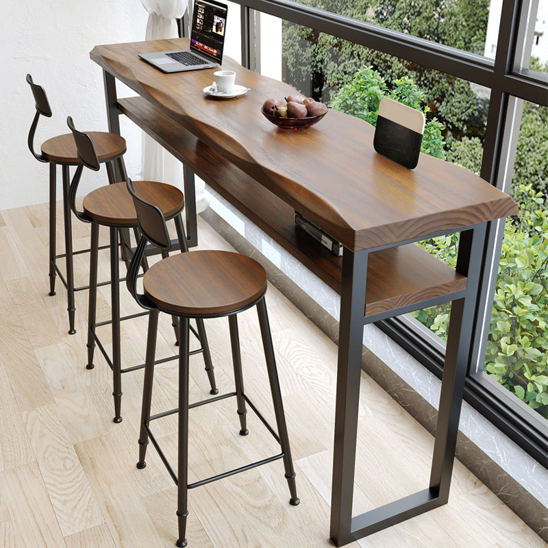 Wooden Bistro Bar Table Rectangle Metal Base Bar Table with Storage Clearhalo 'Bar Furniture' 'Bar Tables' 'bar_tables' 'furn' 'furn_bar_tables' 'Furniture' 'Kitchen & Dining Furniture' 6912737