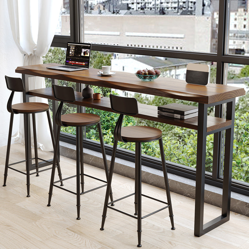 Wooden Bistro Bar Table Rectangle Metal Base Bar Table with Storage Clearhalo 'Bar Furniture' 'Bar Tables' 'bar_tables' 'furn' 'furn_bar_tables' 'Furniture' 'Kitchen & Dining Furniture' 6912738