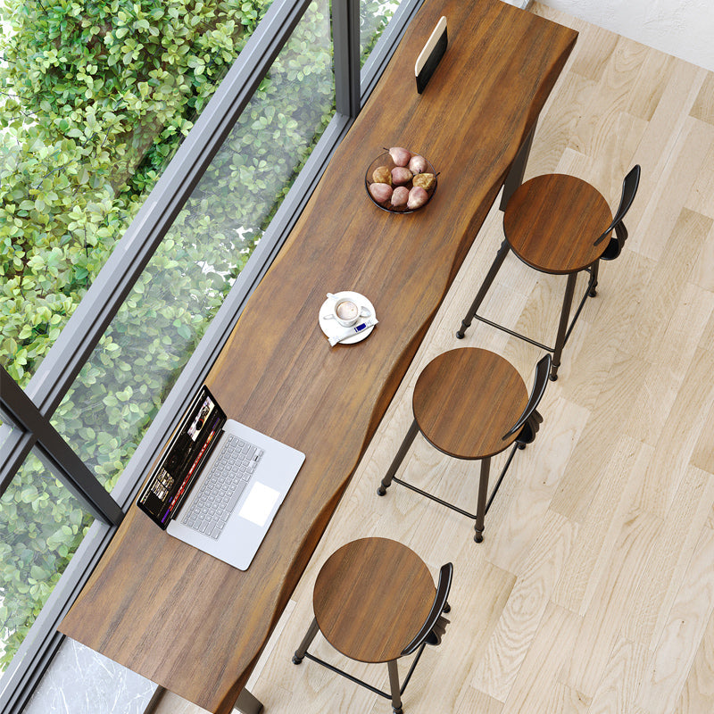 Wooden Bistro Bar Table Rectangle Metal Base Bar Table with Storage Clearhalo 'Bar Furniture' 'Bar Tables' 'bar_tables' 'furn' 'furn_bar_tables' 'Furniture' 'Kitchen & Dining Furniture' 6912739