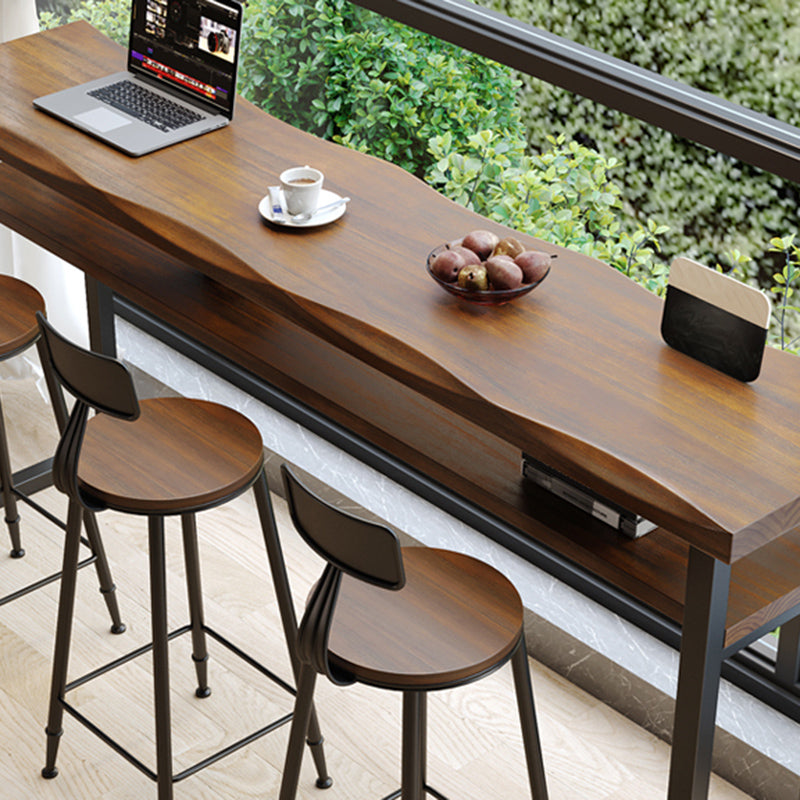 Wooden Bistro Bar Table Rectangle Metal Base Bar Table with Storage Clearhalo 'Bar Furniture' 'Bar Tables' 'bar_tables' 'furn' 'furn_bar_tables' 'Furniture' 'Kitchen & Dining Furniture' 6912742