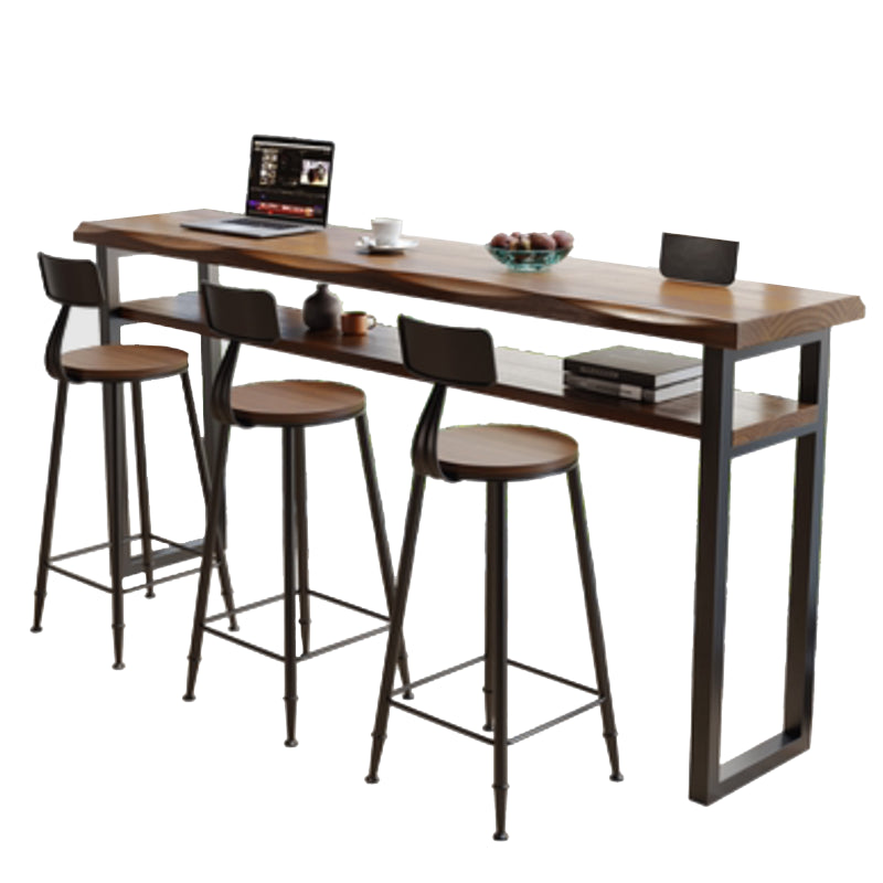 Wooden Bistro Bar Table Rectangle Metal Base Bar Table with Storage Clearhalo 'Bar Furniture' 'Bar Tables' 'bar_tables' 'furn' 'furn_bar_tables' 'Furniture' 'Kitchen & Dining Furniture' 6912744