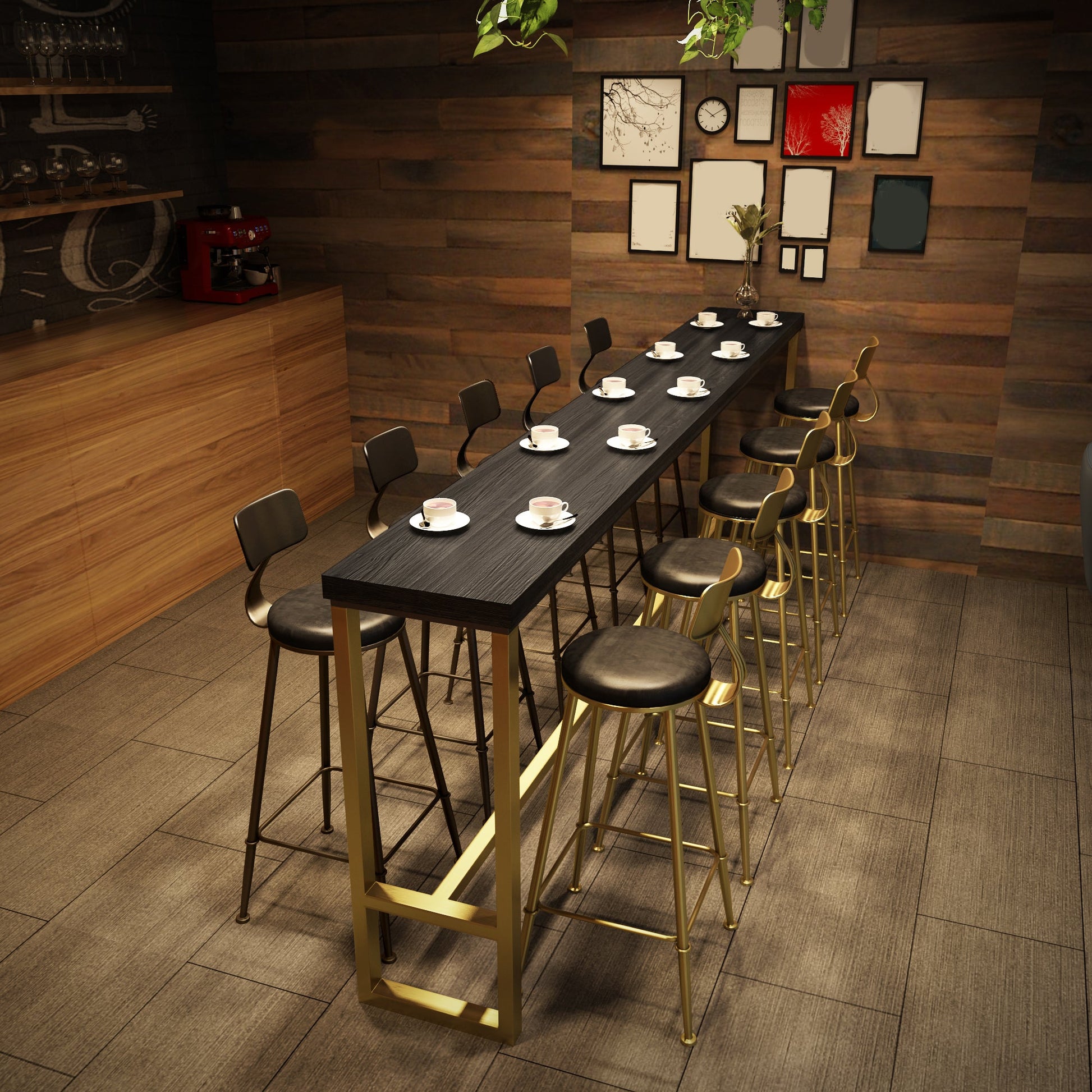 Industrial Bistro Bar Table Rectangle Solid Wood Bar Table with Gold Frame Clearhalo 'Bar Furniture' 'Bar Tables' 'bar_tables' 'furn' 'furn_bar_tables' 'Furniture' 'Kitchen & Dining Furniture' 6912806