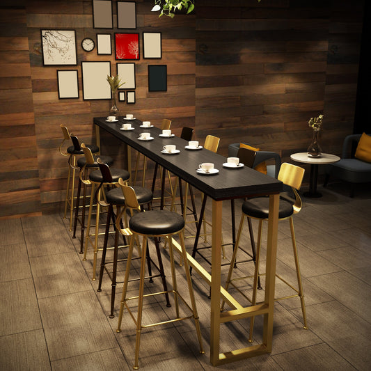 Industrieller Bistro -Tisch Rechteck Rechteck aus Massivholzstange mit Goldrahmen