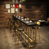 Industrieller Bistro -Tisch Rechteck Rechteck aus Massivholzstange mit Goldrahmen