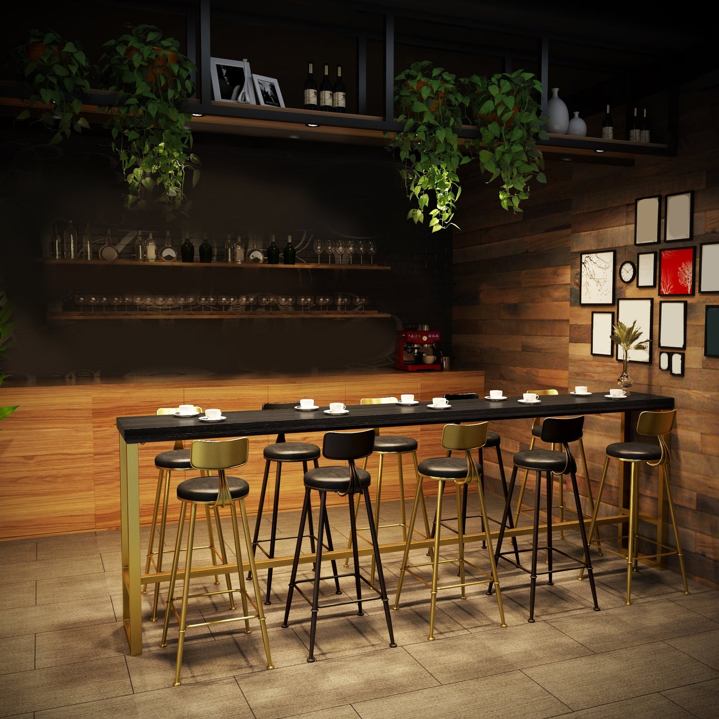 Industrial Bistro Bar Table Rectangle Solid Wood Bar Table with Gold Frame Clearhalo 'Bar Furniture' 'Bar Tables' 'bar_tables' 'furn' 'furn_bar_tables' 'Furniture' 'Kitchen & Dining Furniture' 6912808