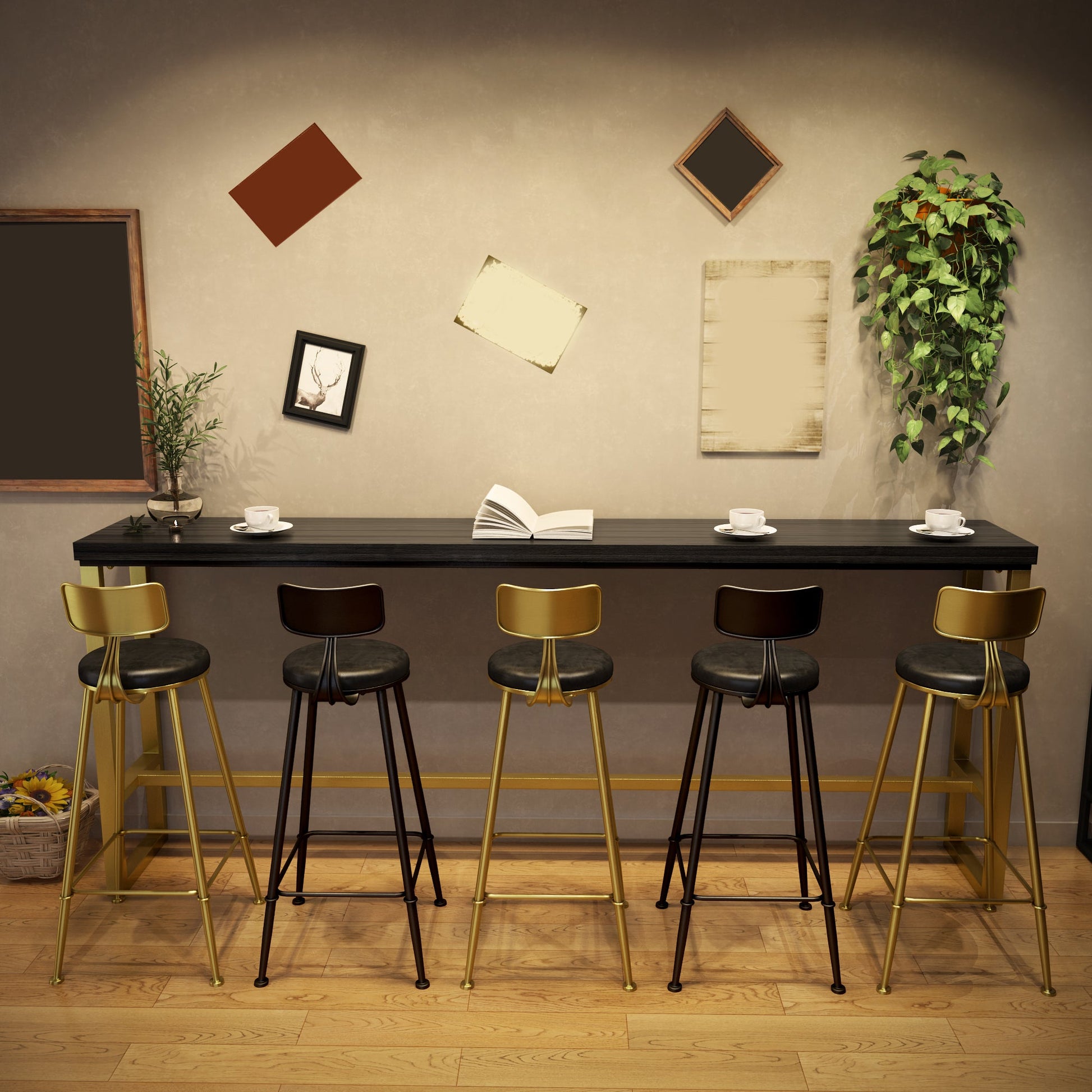 Industrial Bistro Bar Table Rectangle Solid Wood Bar Table with Gold Frame Clearhalo 'Bar Furniture' 'Bar Tables' 'bar_tables' 'furn' 'furn_bar_tables' 'Furniture' 'Kitchen & Dining Furniture' 6912809
