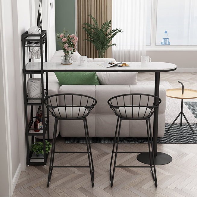 Faux Marble Bistro Bar Table Rectangle Metal Base Bar Table with Storage Clearhalo 'Bar Furniture' 'Bar Tables' 'bar_tables' 'furn' 'furn_bar_tables' 'Furniture' 'Kitchen & Dining Furniture' 6912829