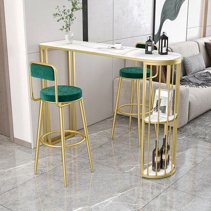 Modern Sintered Stone Bistro Bar Table Metal Base Bar Table with Storage for Home Gold-White Without Chairs Clearhalo 'Bar Furniture' 'Bar Tables' 'bar_tables' 'furn' 'furn_bar_tables' 'Furniture' 'Kitchen & Dining Furniture' 6912871
