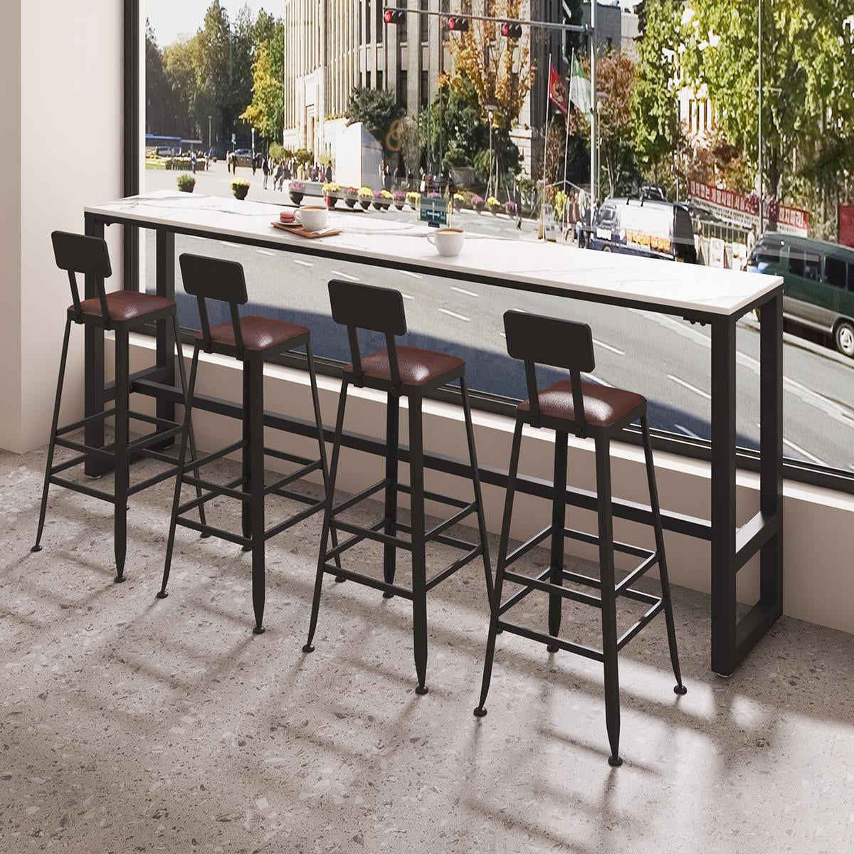 Modern Sintered Stone Bistro Bar Table Rectangle Metal Base Bar Table with Footrest Without Chairs Clearhalo 'Bar Furniture' 'Bar Tables' 'bar_tables' 'furn' 'furn_bar_tables' 'Furniture' 'Kitchen & Dining Furniture' 6912878