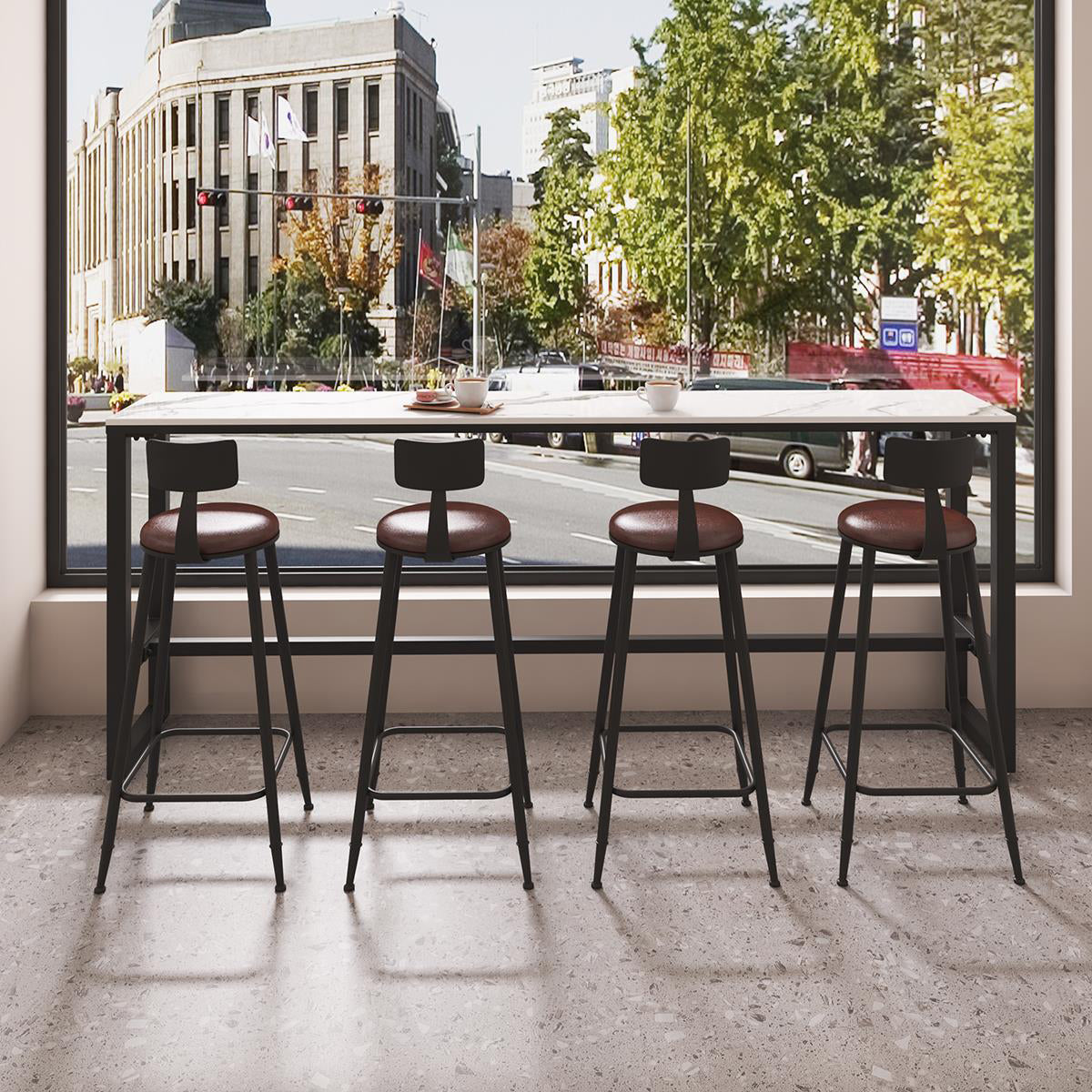 Modern Sintered Stone Bistro Bar Table Rectangle Metal Base Bar Table with Footrest Clearhalo 'Bar Furniture' 'Bar Tables' 'bar_tables' 'furn' 'furn_bar_tables' 'Furniture' 'Kitchen & Dining Furniture' 6912879