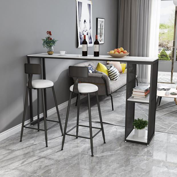 Glam Faux Marble Bistro Bar Table Rectangle Metal Base Bar Table with Storage Clearhalo 'Bar Furniture' 'Bar Tables' 'bar_tables' 'furn' 'furn_bar_tables' 'Furniture' 'Kitchen & Dining Furniture' 6912921