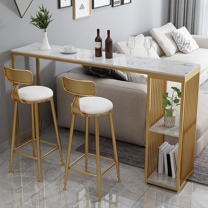Glam Faux Marble Bistro Bar Table Rectangle Metal Base Bar Table with Storage Clearhalo 'Bar Furniture' 'Bar Tables' 'bar_tables' 'furn' 'furn_bar_tables' 'Furniture' 'Kitchen & Dining Furniture' 6912923