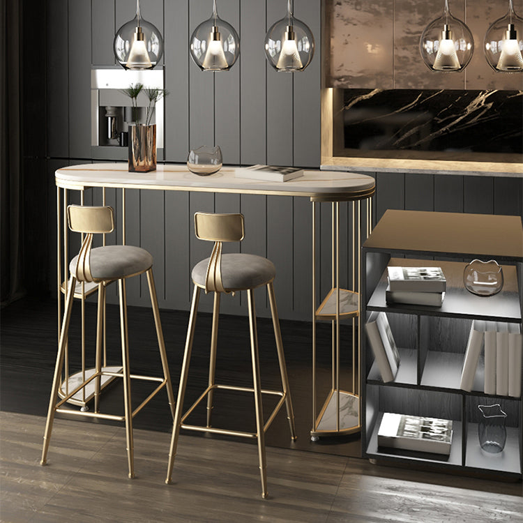 Glam Sintered Stone Bistro Bar Table Oval Metal Base Bar Table with Storage Clearhalo 'Bar Furniture' 'Bar Tables' 'bar_tables' 'furn' 'furn_bar_tables' 'Furniture' 'Kitchen & Dining Furniture' 6912958