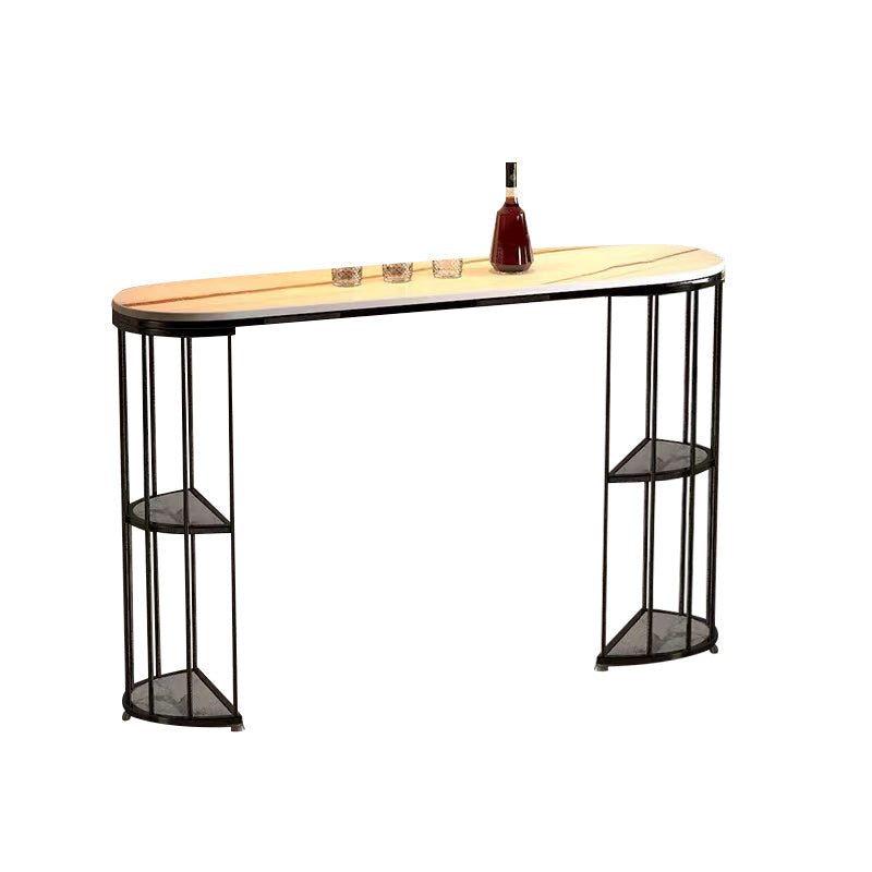 Glam Sintered Stone Bistro Bar Table Oval Metal Base Bar Table with Storage White-Black Without Chairs Clearhalo 'Bar Furniture' 'Bar Tables' 'bar_tables' 'furn' 'furn_bar_tables' 'Furniture' 'Kitchen & Dining Furniture' 6912959