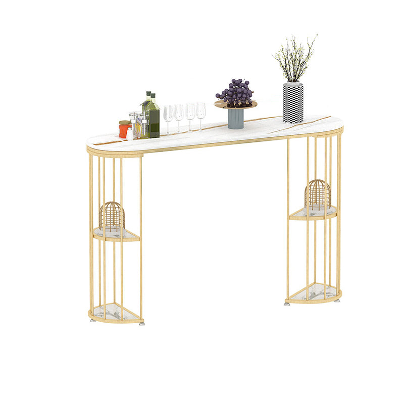 Glam Sintered Stone Bistro Bar Table Oval Metal Base Bar Table with Storage White-Gold Without Chairs Clearhalo 'Bar Furniture' 'Bar Tables' 'bar_tables' 'furn' 'furn_bar_tables' 'Furniture' 'Kitchen & Dining Furniture' 6912960