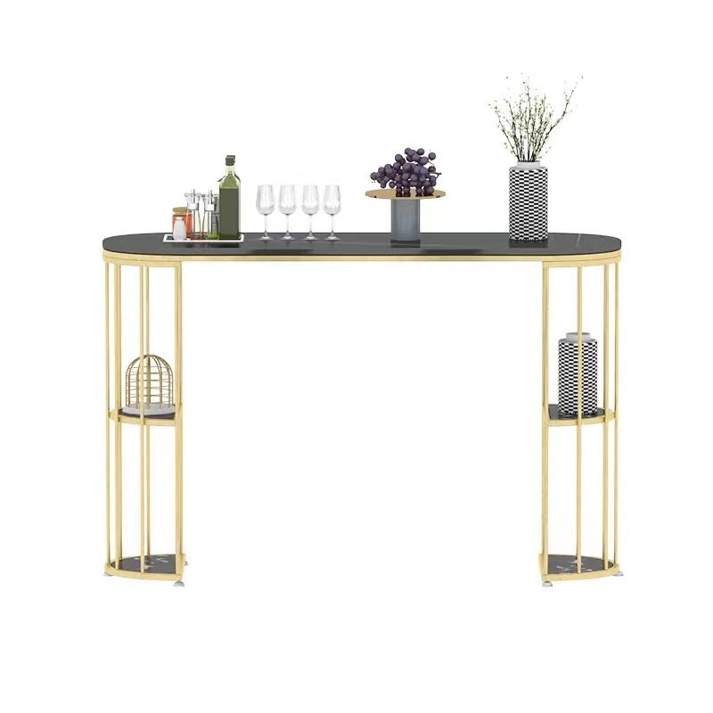 Glam Sintered Stone Bistro Bar Table Oval Metal Base Bar Table with Storage Black-Gold Without Chairs Clearhalo 'Bar Furniture' 'Bar Tables' 'bar_tables' 'furn' 'furn_bar_tables' 'Furniture' 'Kitchen & Dining Furniture' 6912964