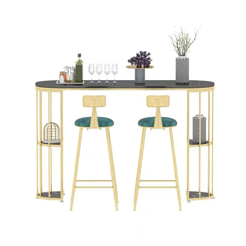 Glam Sintered Stone Bistro Bar Table Oval Metal Base Bar Table with Storage Clearhalo 'Bar Furniture' 'Bar Tables' 'bar_tables' 'furn' 'furn_bar_tables' 'Furniture' 'Kitchen & Dining Furniture' 6912967