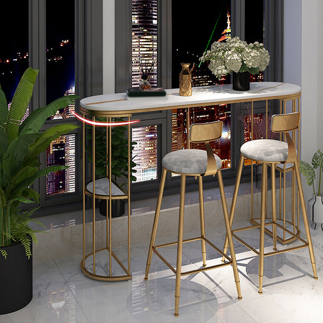 Glam Sintered Stone Bistro Bar Table Oval Metal Base Bar Table with Storage Clearhalo 'Bar Furniture' 'Bar Tables' 'bar_tables' 'furn' 'furn_bar_tables' 'Furniture' 'Kitchen & Dining Furniture' 6912969