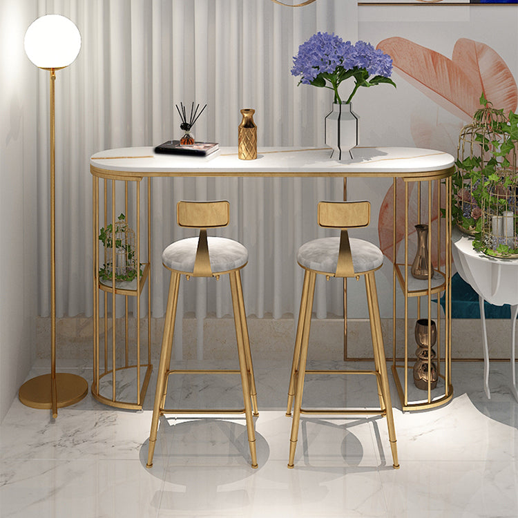 Glam Sintered Stone Bistro Bar Table Oval Metal Base Bar Table with Storage Clearhalo 'Bar Furniture' 'Bar Tables' 'bar_tables' 'furn' 'furn_bar_tables' 'Furniture' 'Kitchen & Dining Furniture' 6912970