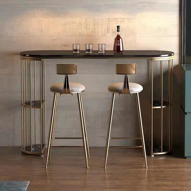 Glam Sintered Stone Bistro Bar Table Oval Metal Base Bar Table with Storage Clearhalo 'Bar Furniture' 'Bar Tables' 'bar_tables' 'furn' 'furn_bar_tables' 'Furniture' 'Kitchen & Dining Furniture' 6912971