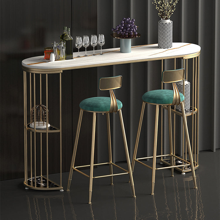 Glam Sintered Stone Bistro Bar Table Oval Metal Base Bar Table with Storage Clearhalo 'Bar Furniture' 'Bar Tables' 'bar_tables' 'furn' 'furn_bar_tables' 'Furniture' 'Kitchen & Dining Furniture' 6912974