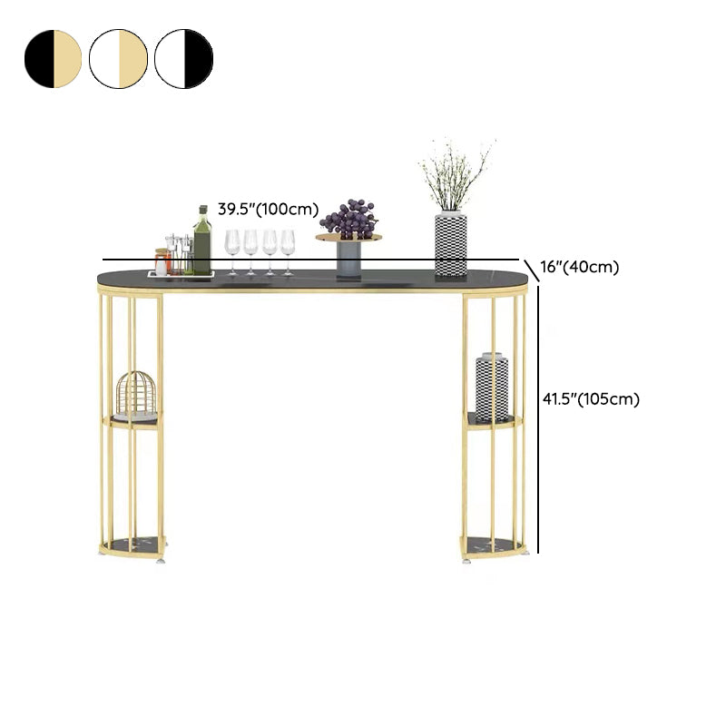 Glam Sintered Stone Bistro Bar Table Oval Metal Base Bar Table with Storage Clearhalo 'Bar Furniture' 'Bar Tables' 'bar_tables' 'furn' 'furn_bar_tables' 'Furniture' 'Kitchen & Dining Furniture' 6912975