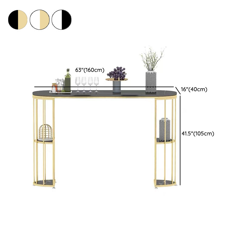 Glam Sintered Stone Bistro Bar Table Oval Metal Base Bar Table with Storage Clearhalo 'Bar Furniture' 'Bar Tables' 'bar_tables' 'furn' 'furn_bar_tables' 'Furniture' 'Kitchen & Dining Furniture' 6912978