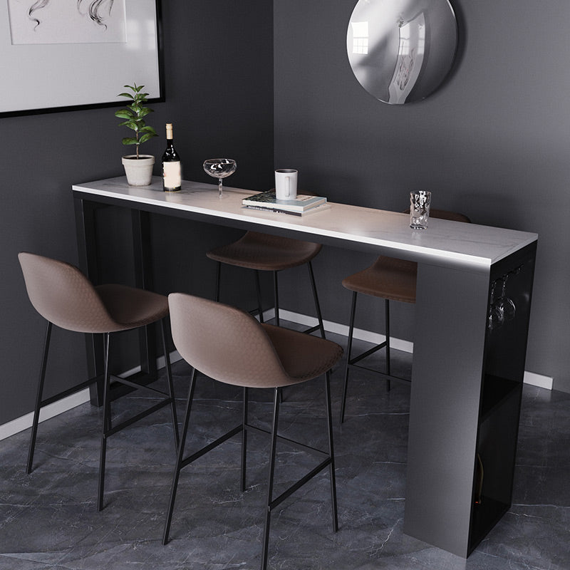 Moderner Bistro-Bartisch, rechteckiger Stehtisch aus Kunstmarmor mit Weinglashaltern