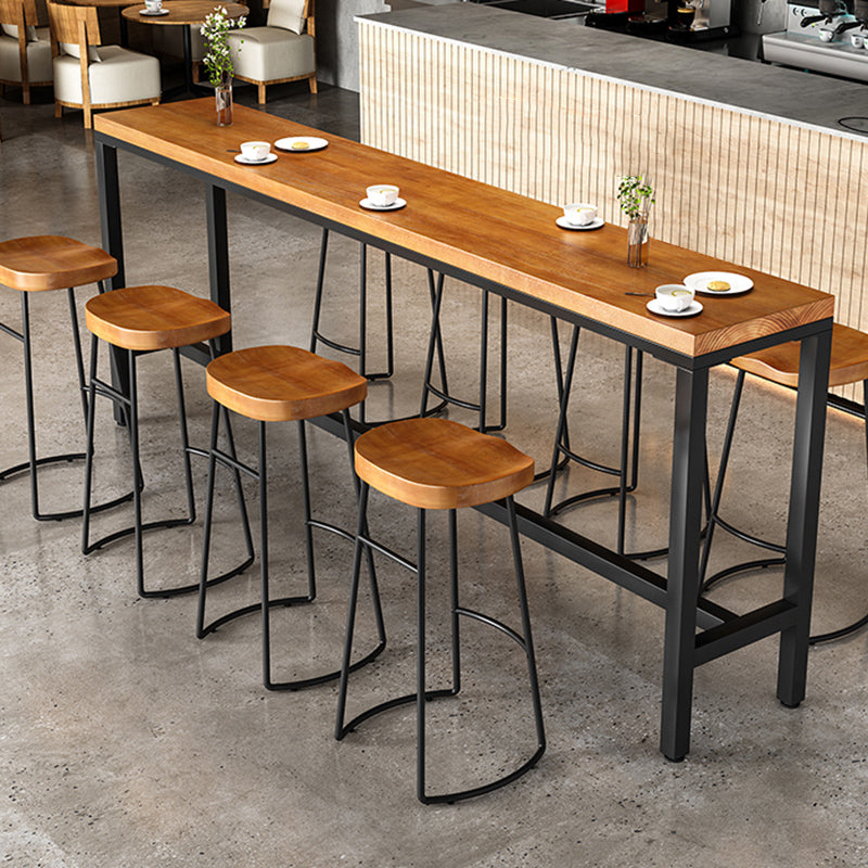 Industrial Wood Bistro Bar Table Rectangle Metal Base Bar Table with Footrest Clearhalo 'Bar Furniture' 'Bar Tables' 'bar_tables' 'furn' 'furn_bar_tables' 'Furniture' 'Kitchen & Dining Furniture' 6913136