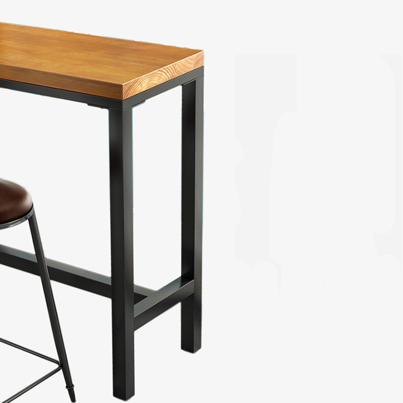 Industrial Wood Bistro Bar Table Rectangle Metal Base Bar Table with Footrest Clearhalo 'Bar Furniture' 'Bar Tables' 'bar_tables' 'furn' 'furn_bar_tables' 'Furniture' 'Kitchen & Dining Furniture' 6913142