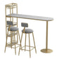 Mesa de bar de bistró de mármol sintético, mesa de bar con base metálica rectangular y estantes