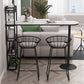 Mesa de bar de bistró de mármol sintético, mesa de bar con base metálica rectangular y estantes