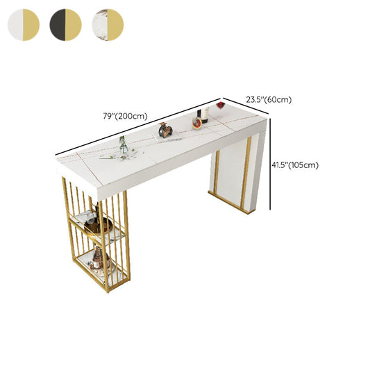 Glam Sintered Stone Bistro Bar Tisch Rechteck Metall Basisstangen Tisch mit Regalen