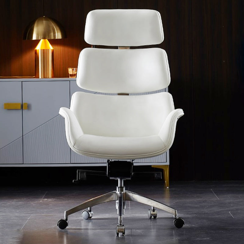 Contemporary Leather Managers Chair Height-adjustable Swivel Chair for Office Off-White Genuine Leather 1 Piece Clearhalo 'furn' 'furn_office_chair' 'Furniture' 'Office Chairs' 'Office Furniture' 'office_chair' 6913434