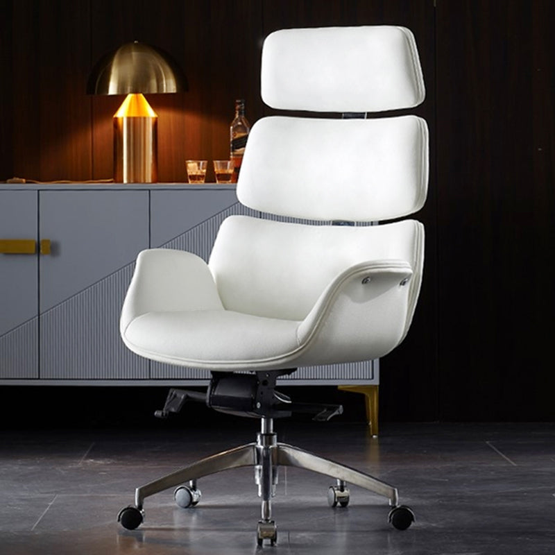 Contemporary Leather Managers Chair Height-adjustable Swivel Chair for Office Off-White Nappa 1 Piece Clearhalo 'furn' 'furn_office_chair' 'Furniture' 'Office Chairs' 'Office Furniture' 'office_chair' 6913435