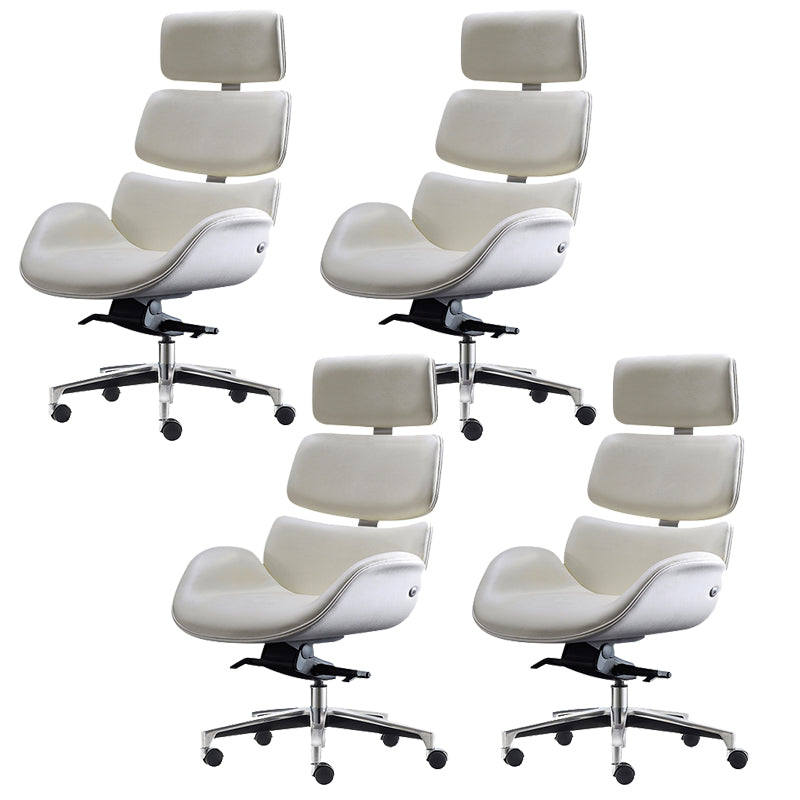 Contemporary Leather Managers Chair Height-adjustable Swivel Chair for Office Off-White 4 Piece Set Clearhalo 'furn' 'furn_office_chair' 'Furniture' 'Office Chairs' 'Office Furniture' 'office_chair' 6913437