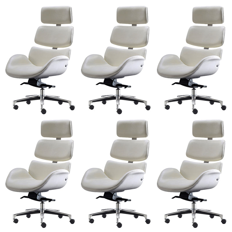 Contemporary Leather Managers Chair Height-adjustable Swivel Chair for Office Off-White 6 Piece Set Clearhalo 'furn' 'furn_office_chair' 'Furniture' 'Office Chairs' 'Office Furniture' 'office_chair' 6913439