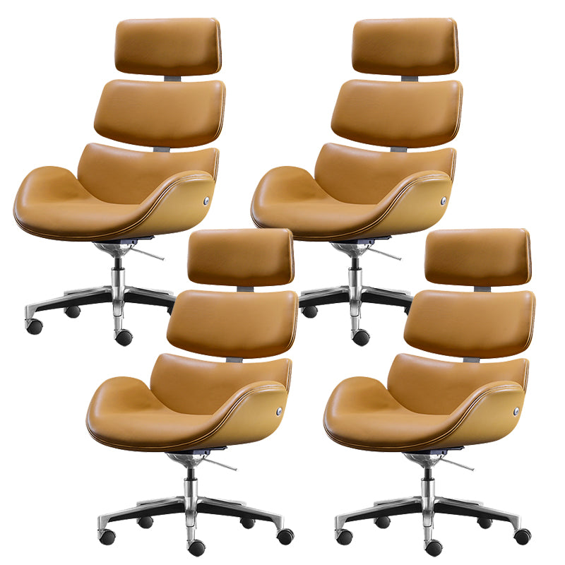 Contemporary Leather Managers Chair Height-adjustable Swivel Chair for Office Orange 4 Piece Set Clearhalo 'furn' 'furn_office_chair' 'Furniture' 'Office Chairs' 'Office Furniture' 'office_chair' 6913446