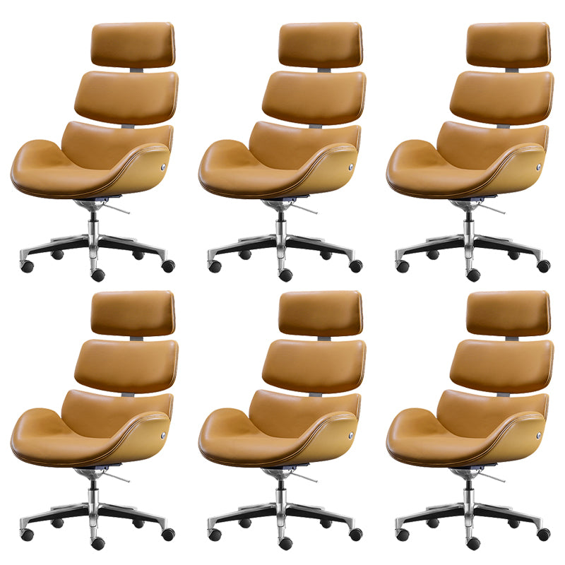 Contemporary Leather Managers Chair Height-adjustable Swivel Chair for Office Orange 6 Piece Set Clearhalo 'furn' 'furn_office_chair' 'Furniture' 'Office Chairs' 'Office Furniture' 'office_chair' 6913448
