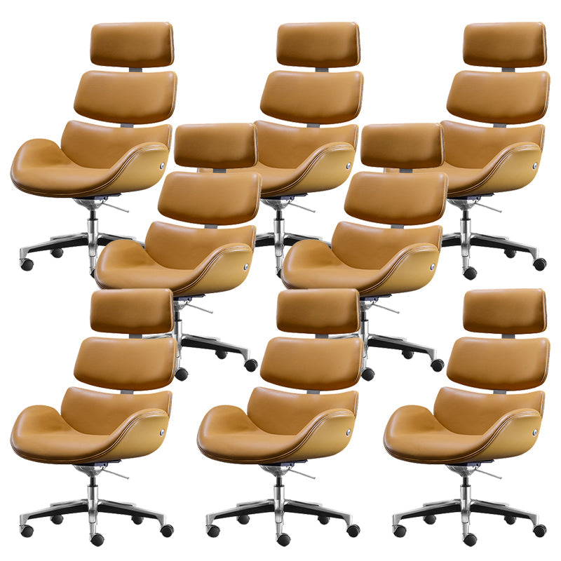Contemporary Leather Managers Chair Height-adjustable Swivel Chair for Office Orange 8 Piece Set Clearhalo 'furn' 'furn_office_chair' 'Furniture' 'Office Chairs' 'Office Furniture' 'office_chair' 6913449